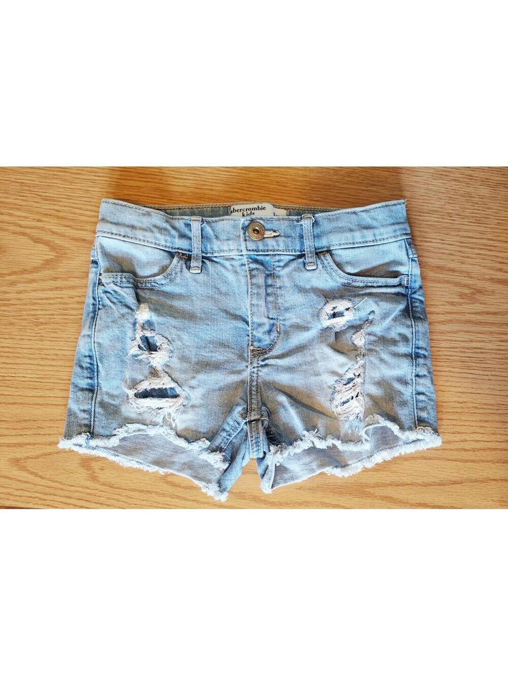 Abercrombie Kids Girls 9/10 High Rise Shortie Shorts Distressed Denim Light Wash